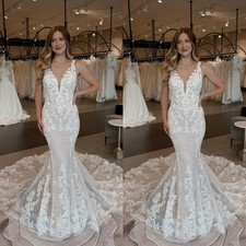 Mermaid Wedding Dresses V Neck Off Shoulder Lace Appliques Elegant Bridal Gowns