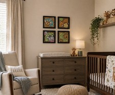 Safari Nursery Set of 4 Framed Animal Prints Kids Bedroom Playroom 16 x 16