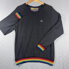 Aviator Nation Sweatshirt Mens Size Large Black Rainbow Stripe Crewneck Pullover