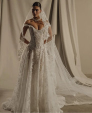 Sexy Lace Wedding Dresses Party O-Neck Zip-Up Sleeveless Prom Court Train Gowns