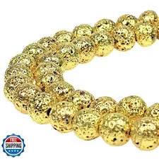 MJDCB Electroplate Gold Color Natural Volcanic Lava Stone Round Loose Stone B
