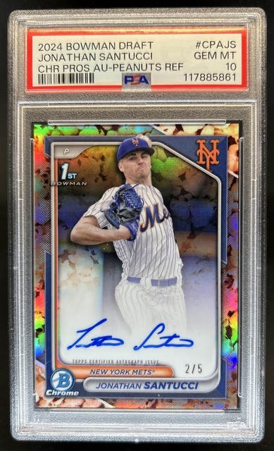 2024 Bowman Draft Jonathan Santucci Chrome Auto Refractor Peanuts 1st #/5 PSA 10