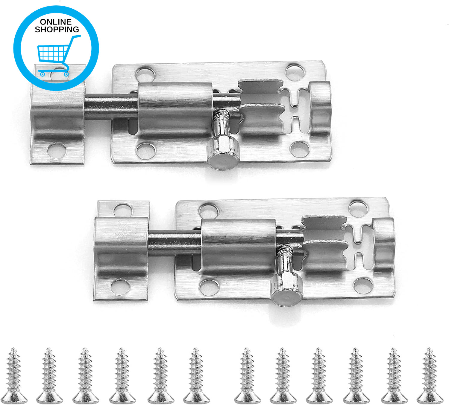 2 Pack Stainless Steel Sliding Bolt Latch Lock, 2 Inch (Silver)， Door Bolts Lock
