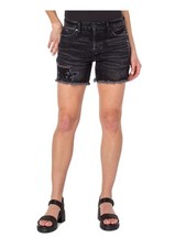 EARNEST SEWN NEW YORK Womens Black Denim Hem Fly Distressed Shorts 29