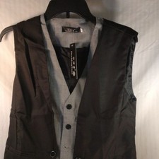 HanMingXuan Men's Formal Vest Waistcoat Black/Gray Plaid, Size XXL