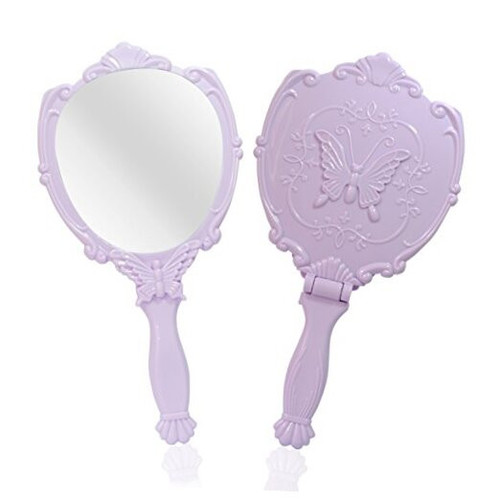 Embossed Butterfly Handheld Mirror with Folding Handle, Princess Style Girls
