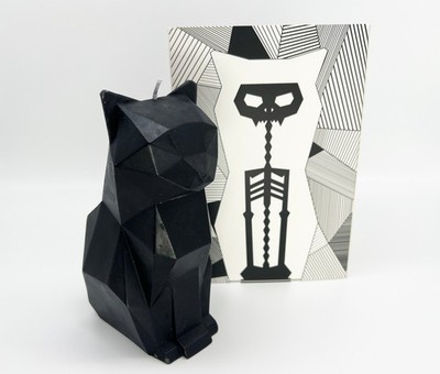 KISA Pyro Pet Candle Metal Skeleton Reveal Black Cat Halloween Unscented NIB