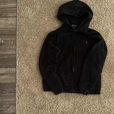 Polo Ralph Lauren Boys L 14-16 Black Full Zip Hoodie Pockets Logo