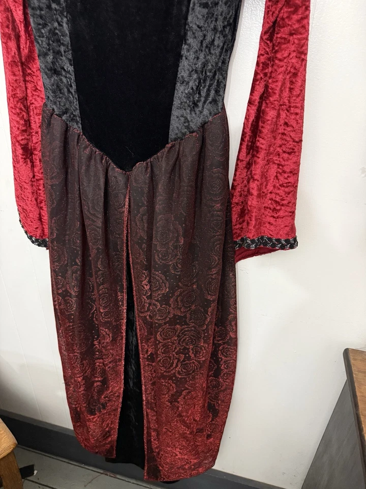 中世纪文艺复兴 S M L 丝绒红色和黑色长裙  — 第 4/4 张图片