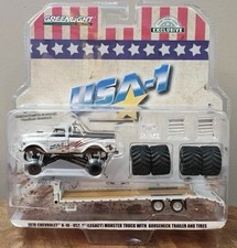 1/64 GREENLIGHT 1970 CHEVROLET K10 USA-1 MONSTER TRUCK & GOOSENECK TRAILER TIRES