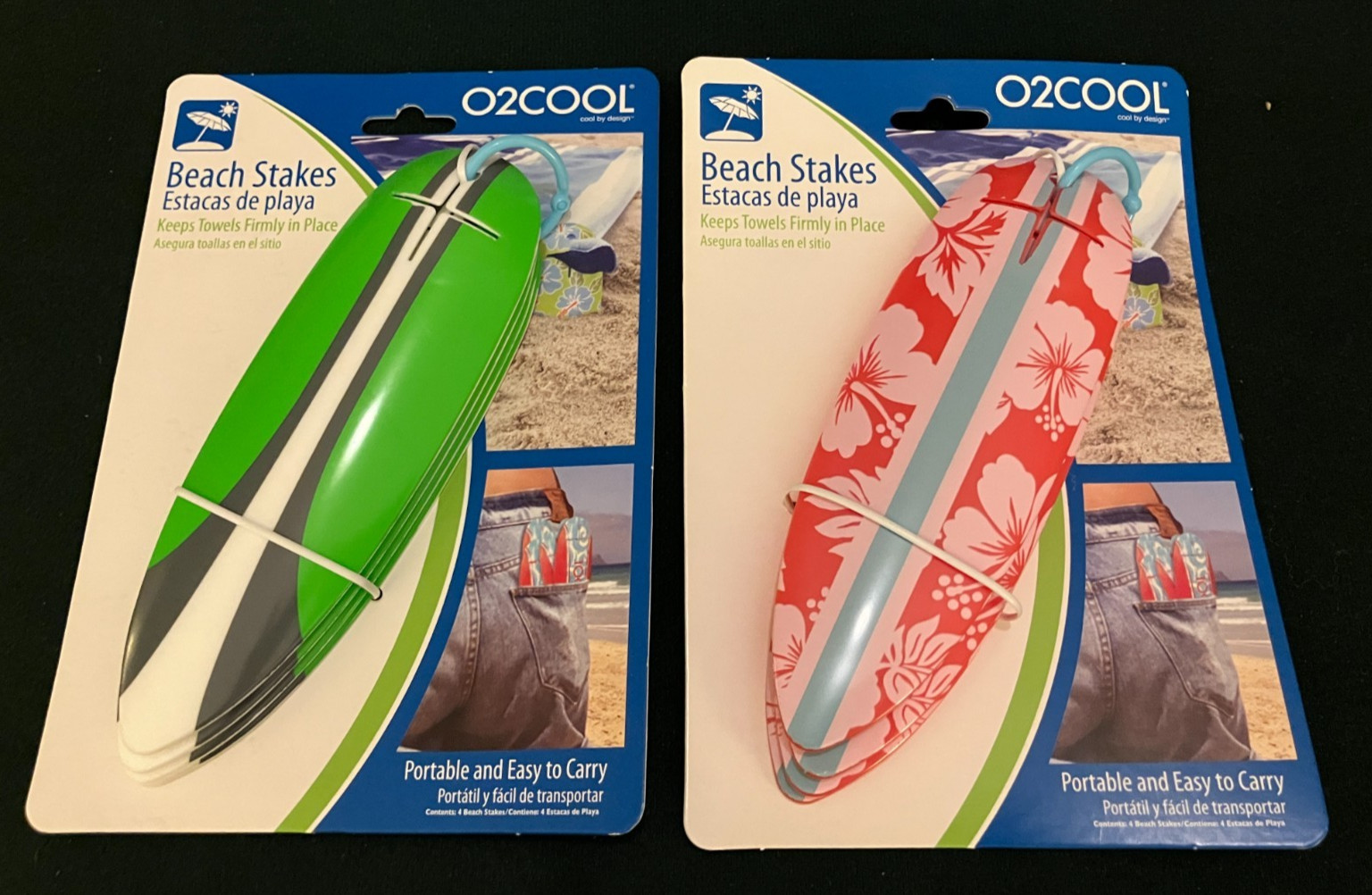 Blanket Holders, Surfboard Sand Stakes Sets, 2 Packs By O2cool New