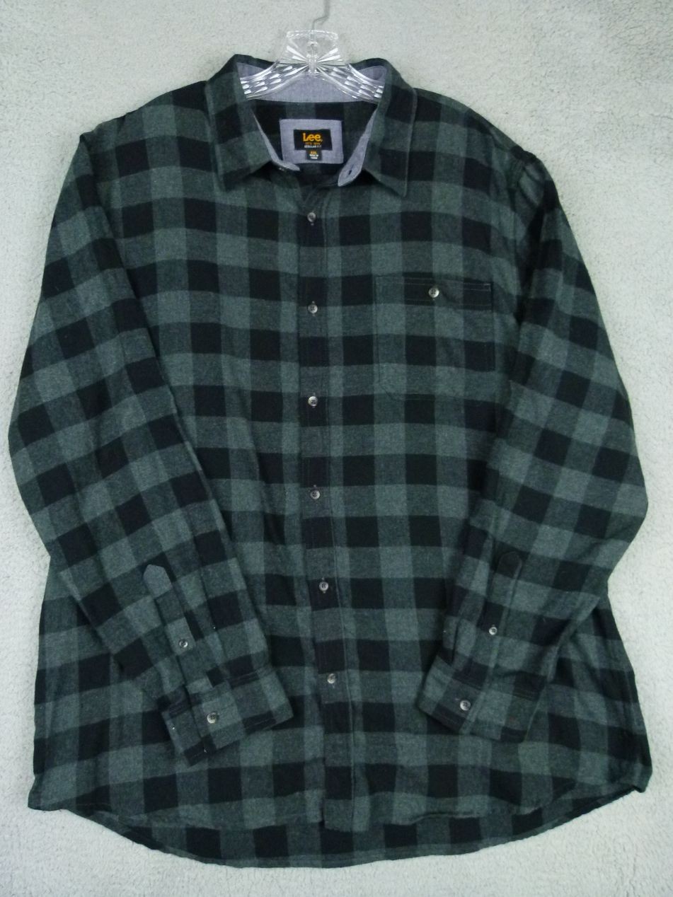 Lee Mens 2X-Large Green Plaid Long Sleeve Button-Up Flannel 