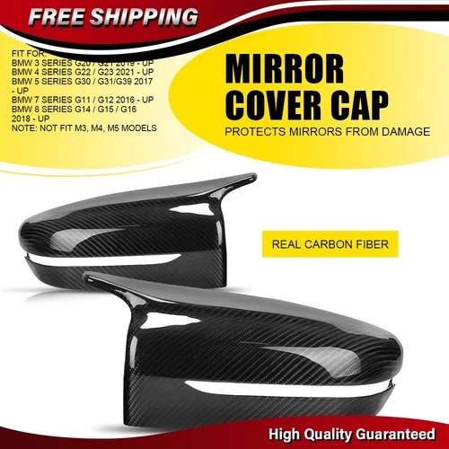 2X Rearview Mirror Cover Mirror Caps For BMW 3 4 5 7 8 Series Real Carbon Fiber
