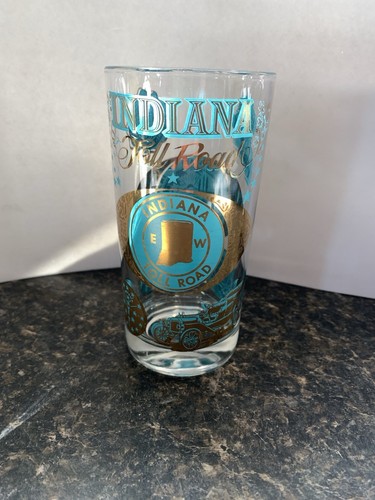 Indiana Toll Road Souvenir Glass 5.5” Landmarks Gold Blue Clear Vintage NICE - Picture 7 of 13
