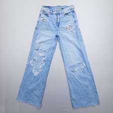 American Eagle Super High Rise Baggy Wide Leg Jeans Womens 00 Boho Skater Denim