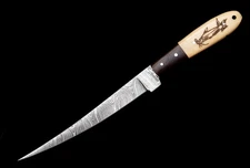 Handmade Damascus Steel  Fillet Knife Flexible Blade Knife With Leather Sheath