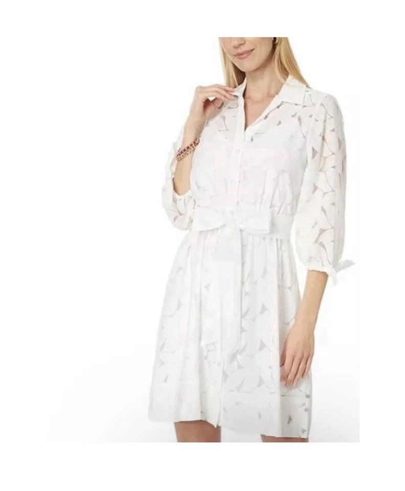 Lilly Pulitzer Amrita Eyelet Midi Dress White Size 8 Shirtdress Beach $278 - Image 3 of 4