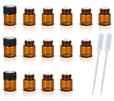 50Pack Set 1ML Amber Glass Bottle with Orifice Reducer and Cap Small Essential O