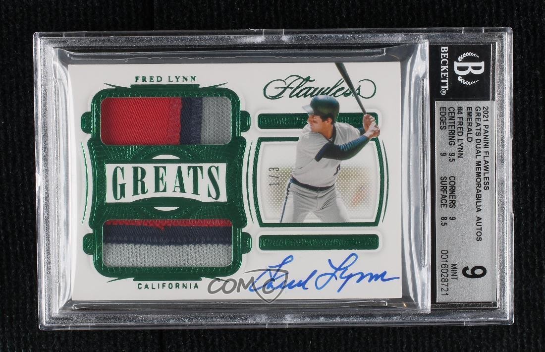 2021 Flawless Greats Dual Memorabilia Emerald 1/3 Fred Lynn BGS 9 MINT Auto view 1