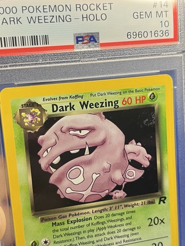 Dark Weezing PSA 10 Pokemon 2000 WOTC Team Rocket 14/82 Holo Swirl Low POP 162! - Picture 9 of 12