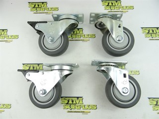 NEW SET OF 4 SWIVELING RUBBER COATED CASTERS 3.5" DIA WITH ON/OFF LOCK