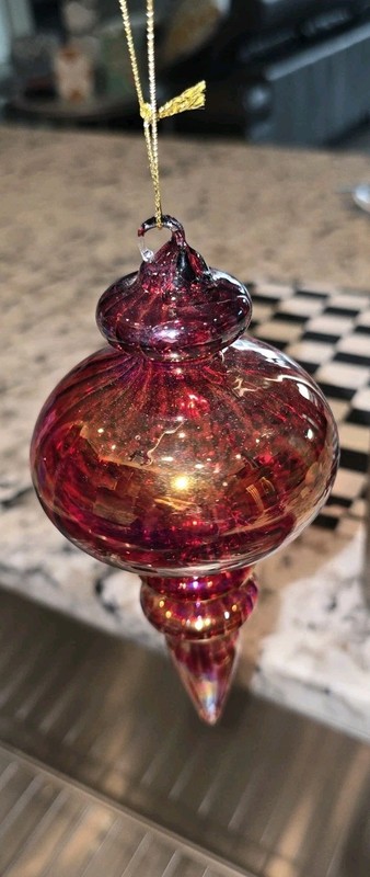vintage finial Red glass Christmas ornaments  handblown set of 5