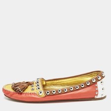 Prada Multicolor Leather Studded Tassel Slip On Loafers Size 38
