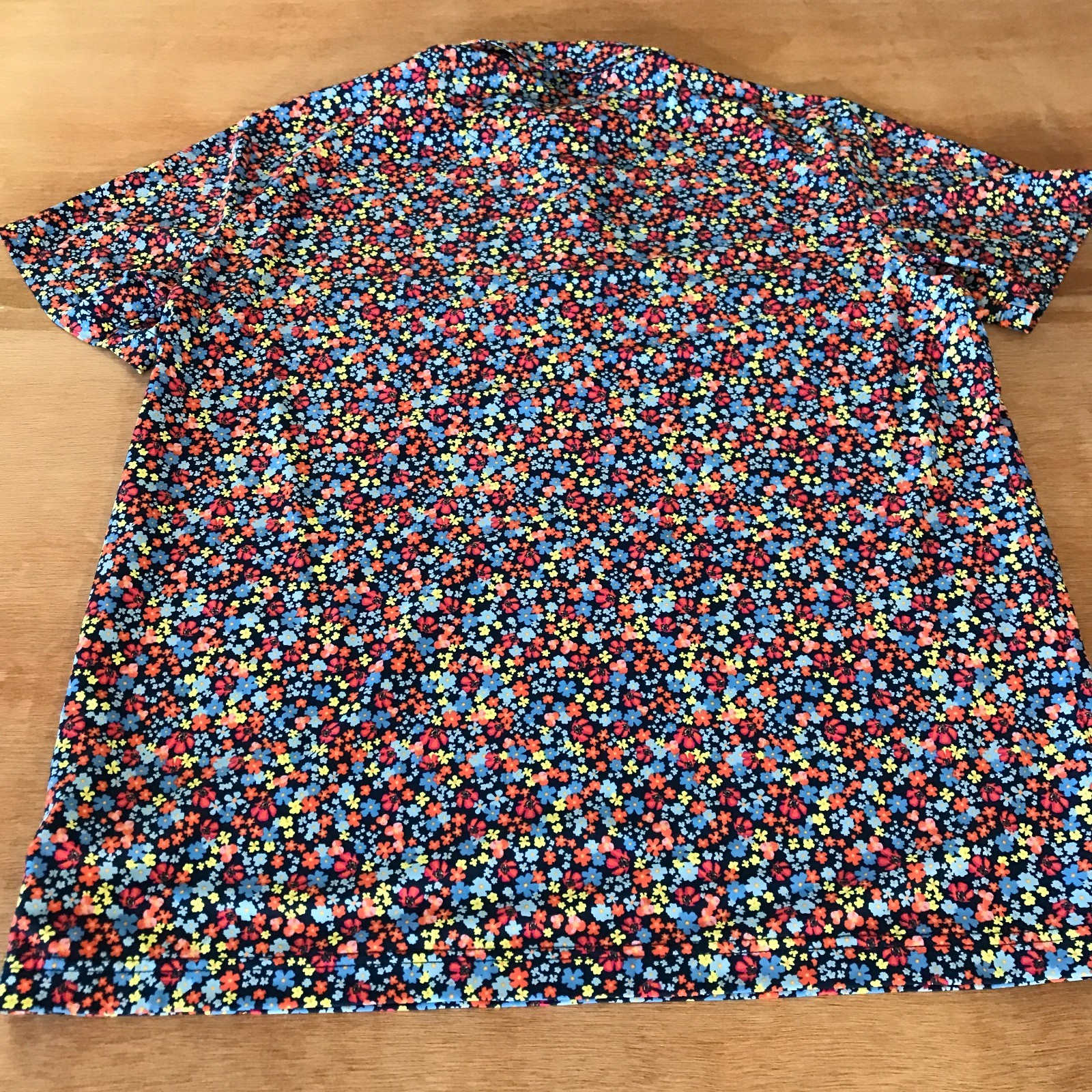 Birdie Bound Performance Polo Shirt Men L Blue Floral Short Sleeve Athleisure