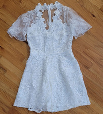 Bridal Shower Dress 6 Floral Lace Fit & Flare V-Neck Short Sheer Short Sleeves