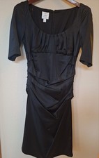 Suzi Chin for Maggie Boutique Black Satin Cocktail Dress Scoop Neckline Size 6
