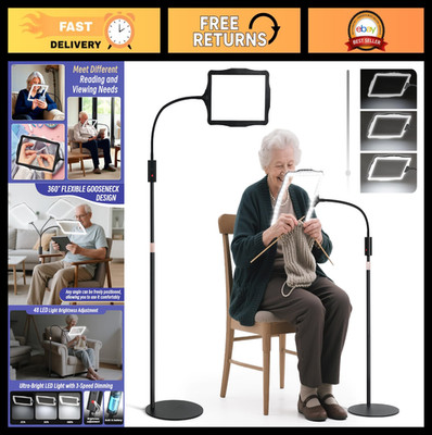 Large LED Floor Magnifying Glass Lamp with Adjustable Height & 360° Gooseneck