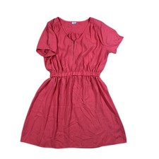 Vintage Charming Charlie Coral Dress Elastic Waist Flared V Neck Zipper Womens M