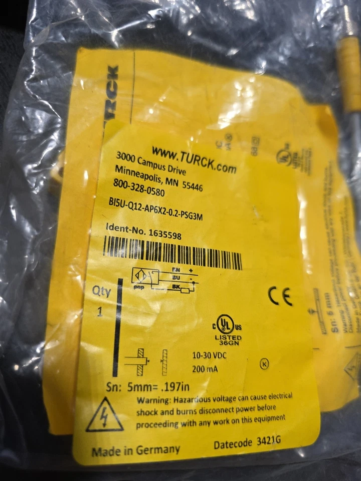 TURCK Inductive Proximity Sensor BI5U-Q12-AP6X2-0.2-PSG 3M / S1154 BI5U-Q12 3M - Image 2 of 4