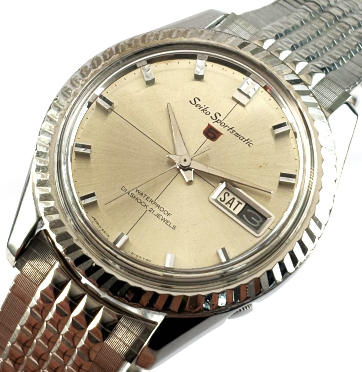 Vintage Seiko Sportmatic Stainless Steel 21J Day Date Mens Watch