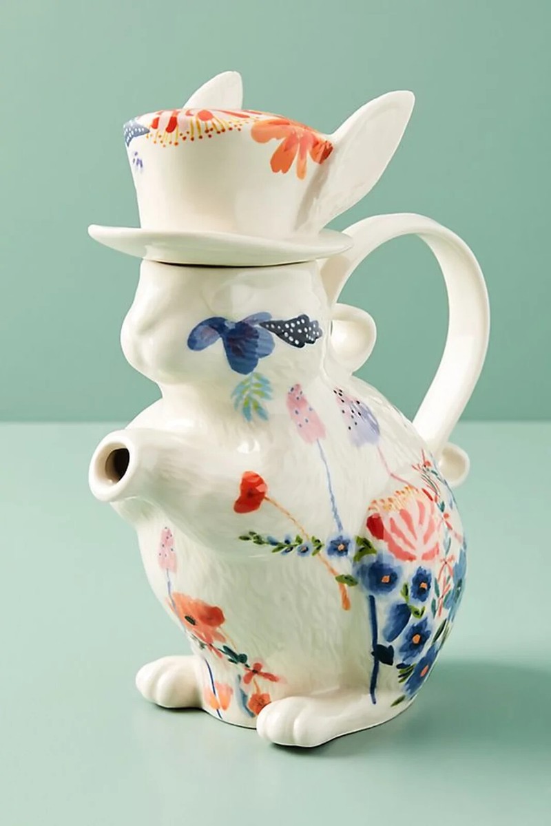 New Anthropologie Corinne Teapot Rabbit Bunny Wonderland Floral 