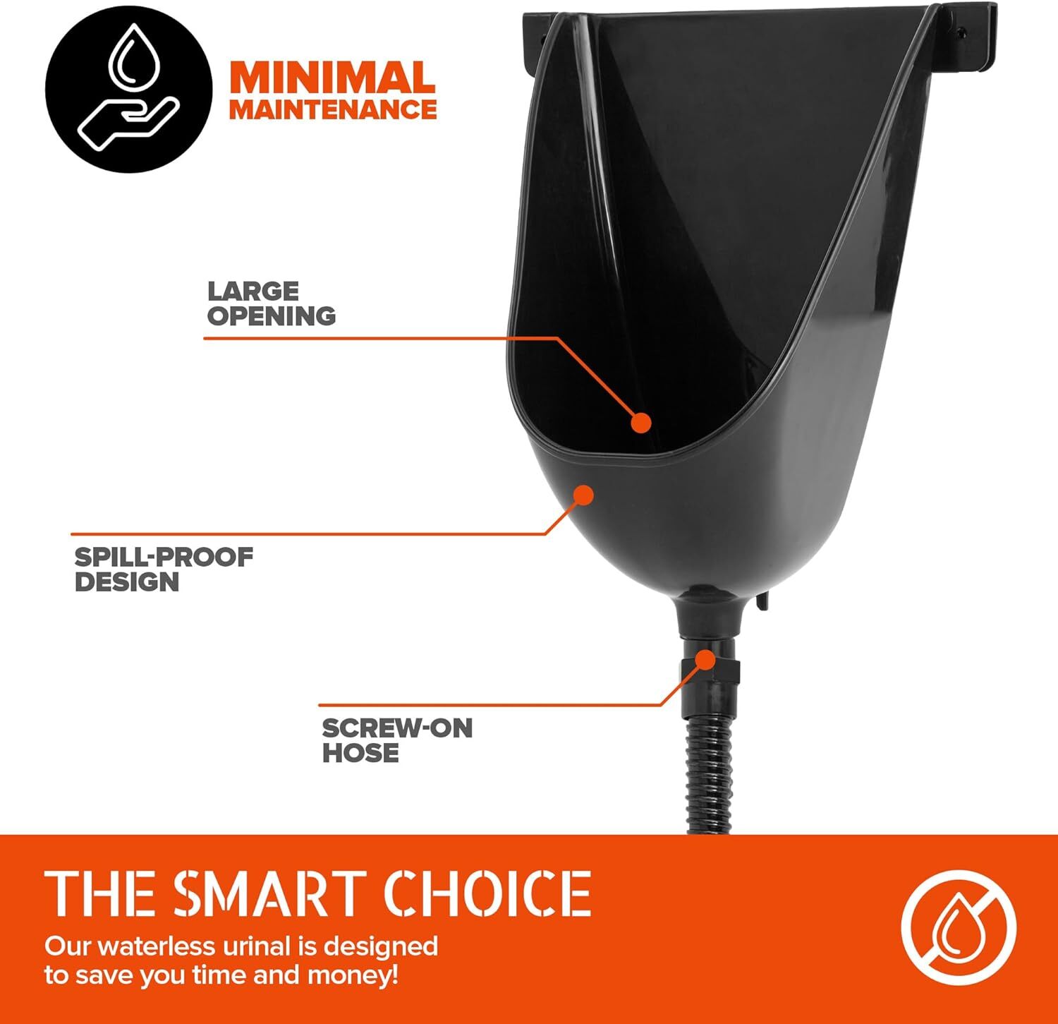 Waterless Urinal for Men (Black), Plastic Urinals for Men's Garage