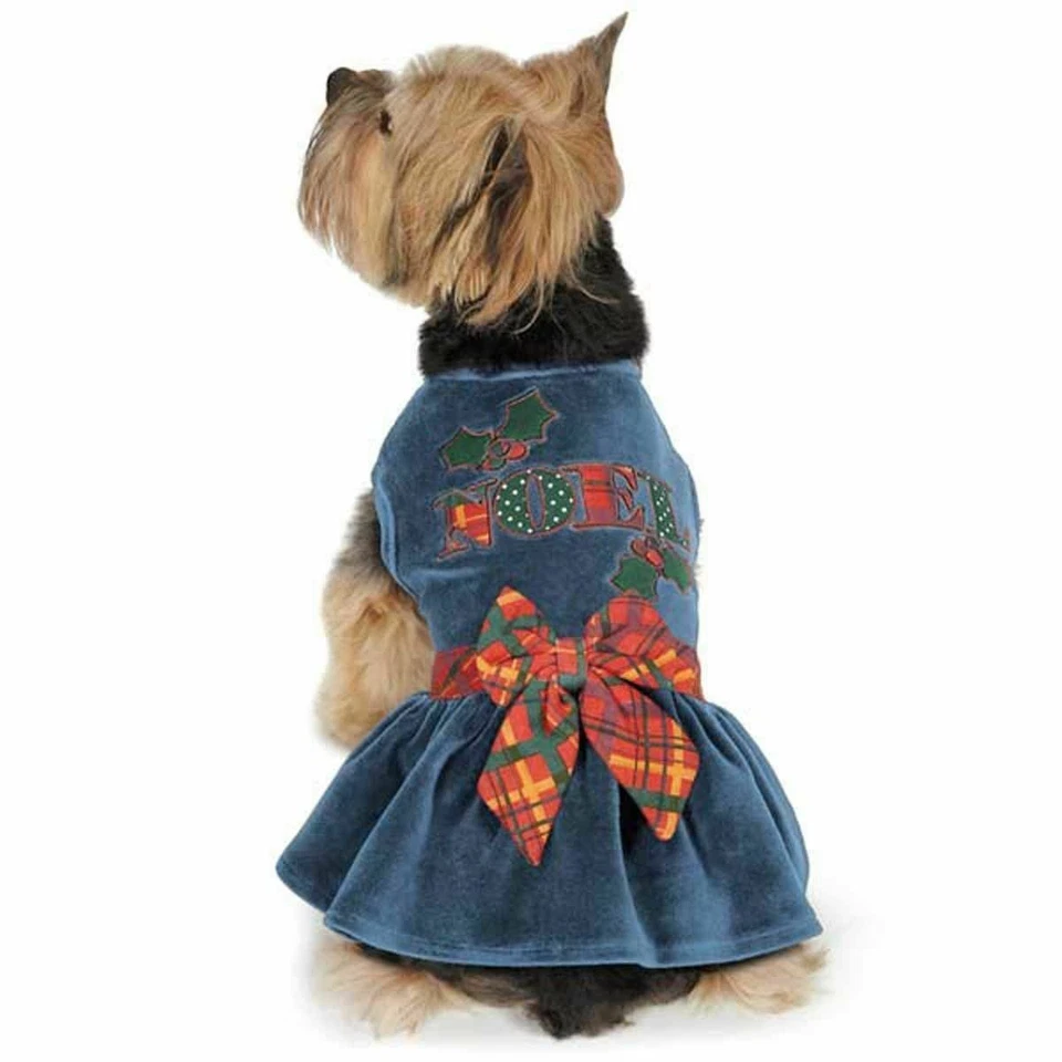 Vestido de Natal Holly Days Velvet Noel Holiday Dog Hanukkah azul xadrez tamanhos diversos - Imagem 2 de 3