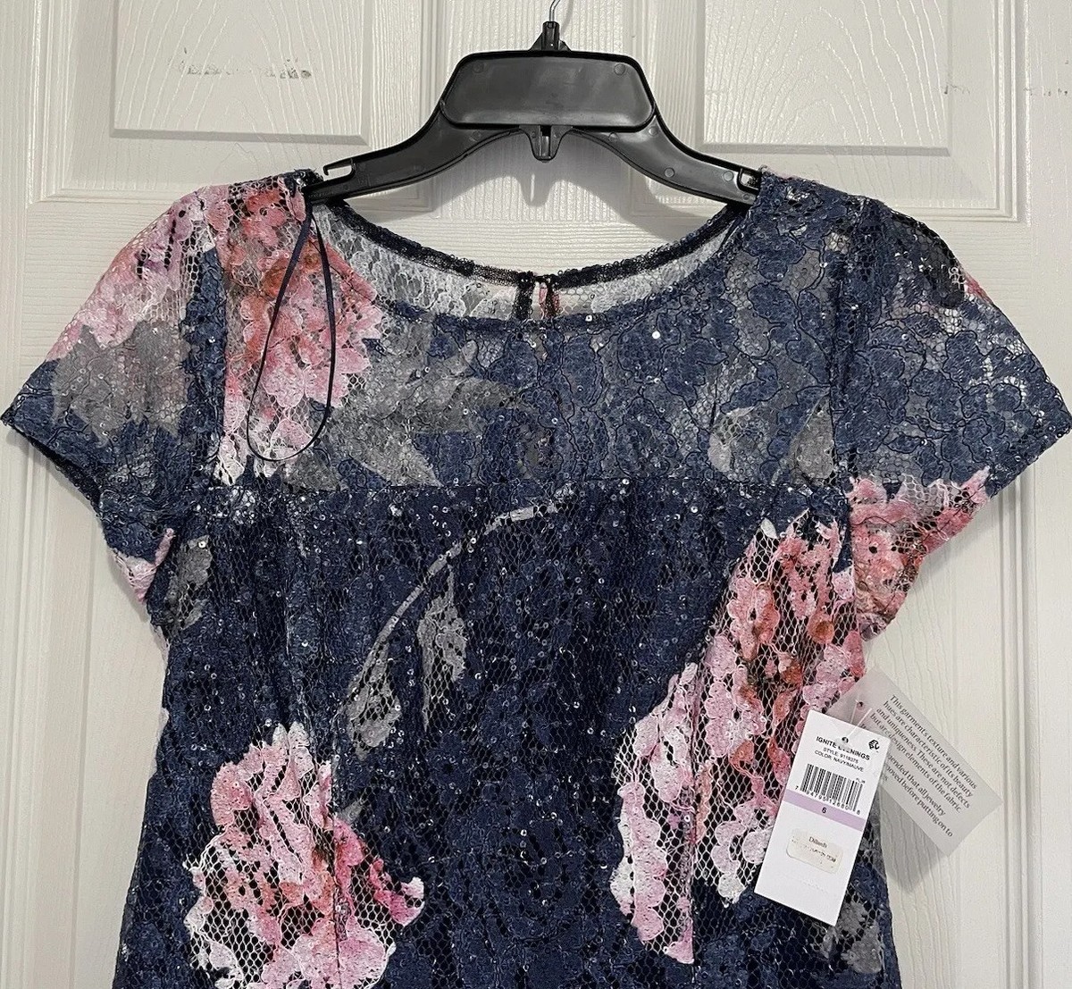 ignite evenings navy dress Ignite Evening Strip V Neck Full Skirt main image 1
