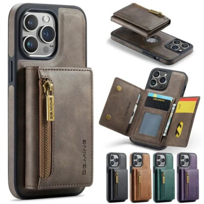 2in1 Zipper Wallet Leather Case Magnetic Cover For iPhone 12 13 14 15 16 17e Air
