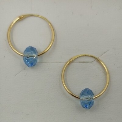 Pendientes oro 18k 750 Mls. Aros Con Circonita Azul 14 X 1 MM. 