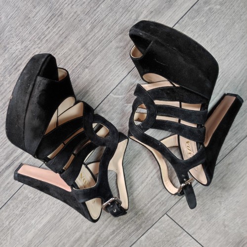 Prada Black Cage Style Platform High Heels Size 5/38 - Picture 5 of 22
