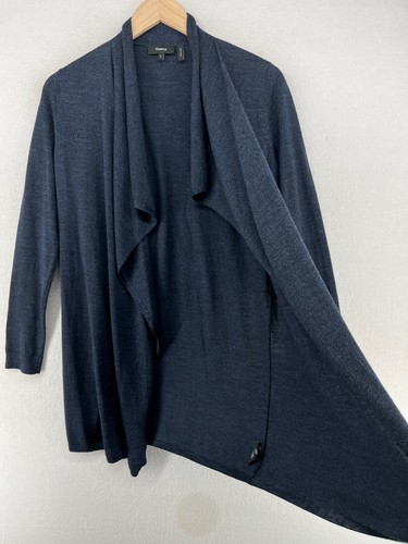 THEORY Cardigan Womens S Trincy Soft Luster Wool Open Front Draped Sweater Blue - Picture 3 of 16