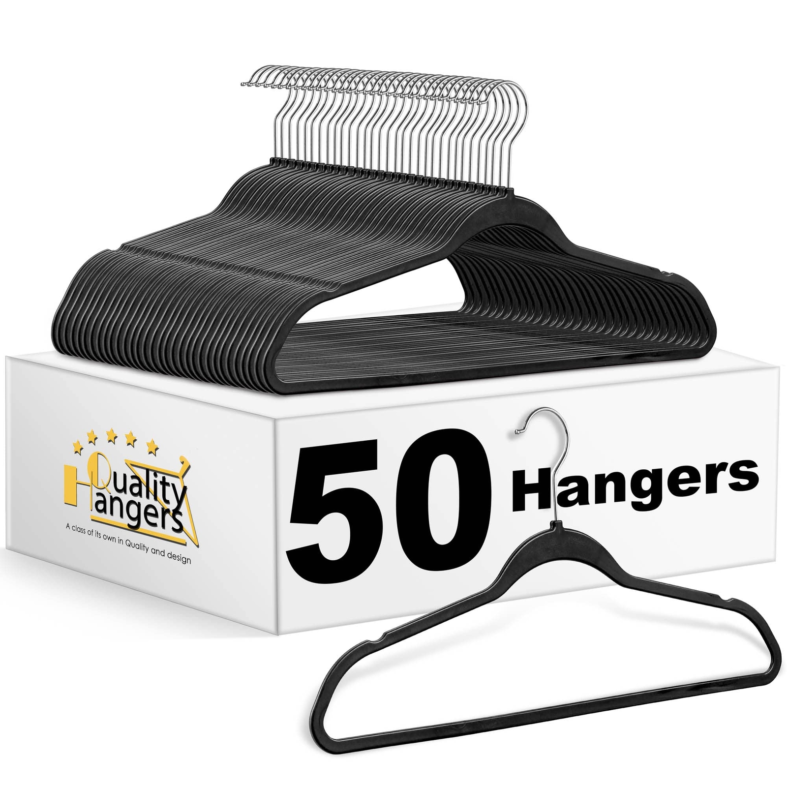 50 Heavy Duty Slim Plastic Clothes Hangers - Non-Velvet Black Pack