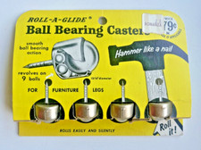 NOS Roll-A-Glide Ball Bearing Casters. Vintage furniture leg casters made in USA