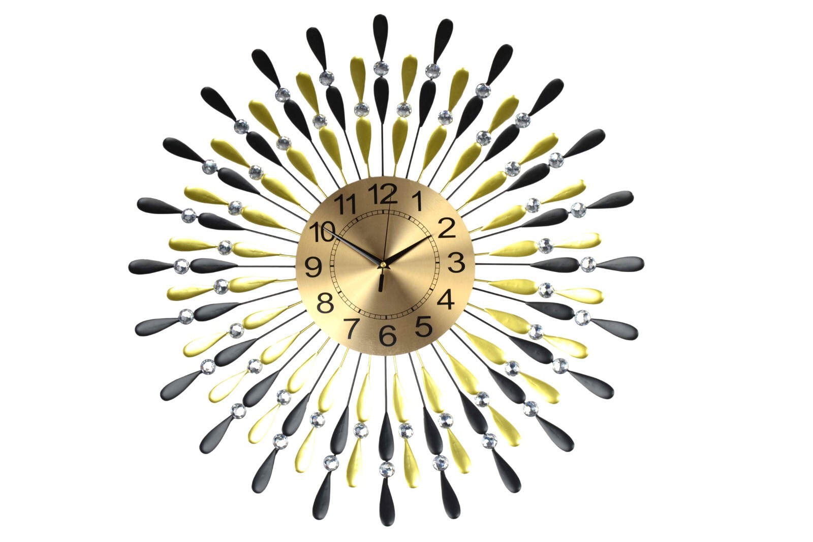 Round Wall Clock Openwork Metal Oversized Sunburst Starburst Gold and Black