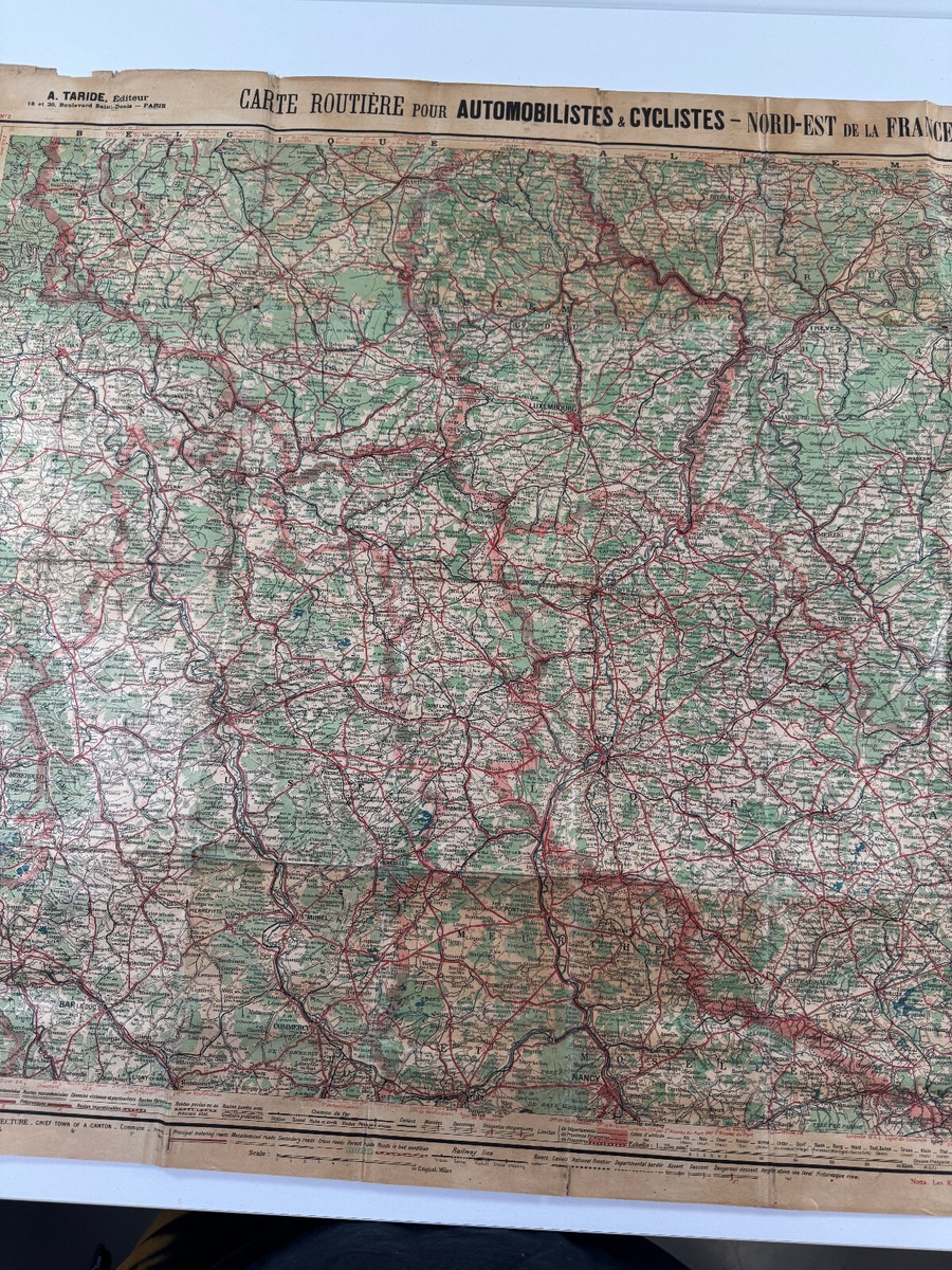 RARE early 1900's Bicycle Carte Routiere MAP Paris France