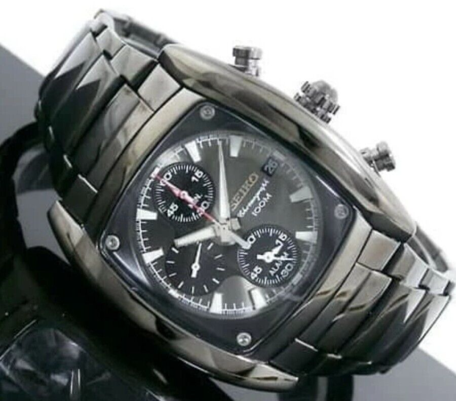 SEIKO CHRONOGRAPH SNAB01P1 Quartz Watch Black Steel 100m 7T62