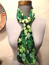 Women's Ladies GREEN CLOVER FLOWER Print Scarf 60x12 St. Patrick's Day Springtim
