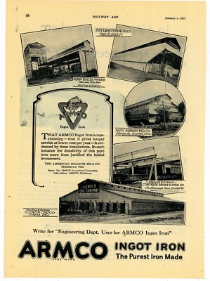1927 ARMCO Ad: Illinois Car Co. Urbana, Ohio, Kaw Boiler, Kansas City, +++ Bldgs