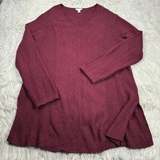 J. Jill Women's L Burgundy Red V-Neck Sweater Tunic Split Hem Cotton Blend